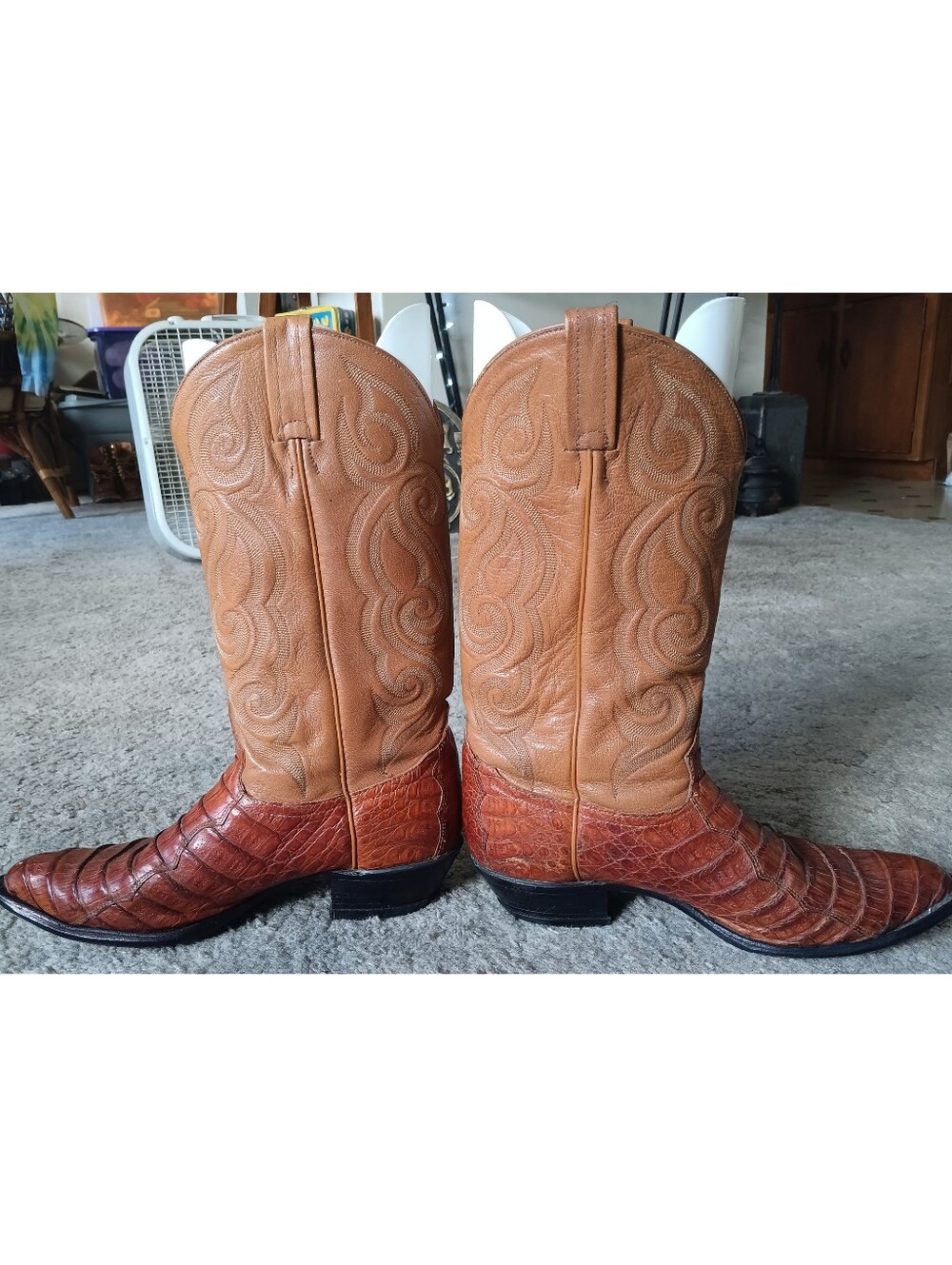 🤎 Tony Lama Cognac Caiman Belly Boots Mens 9.5 Brown Tan Western Cowboy Leather - Picture 11 of 16